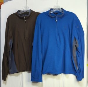 2 Land's End Men's‎ Fleece Pull over 1/4 Zip Blue &Brown Size Xl